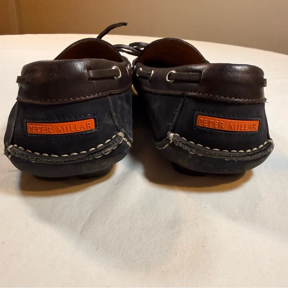 Peter Millar Driving Loafers Navy‎ & Brown Moccasin 9.5 Suede and Leather Preppy